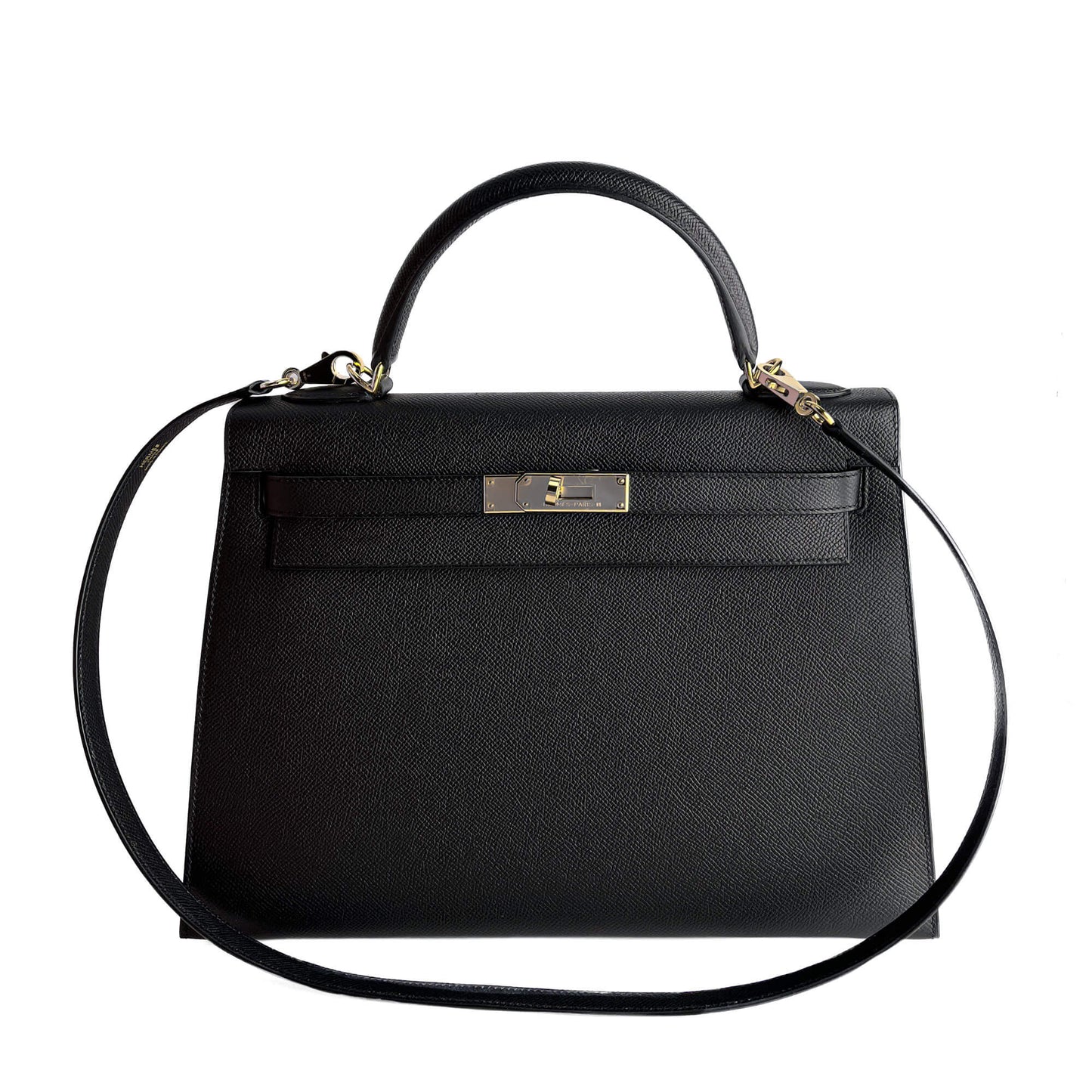 Second hand Hermes Kelly 32 Epsom Leather Sellier Top - handle Handbag Black - Tabita Bags