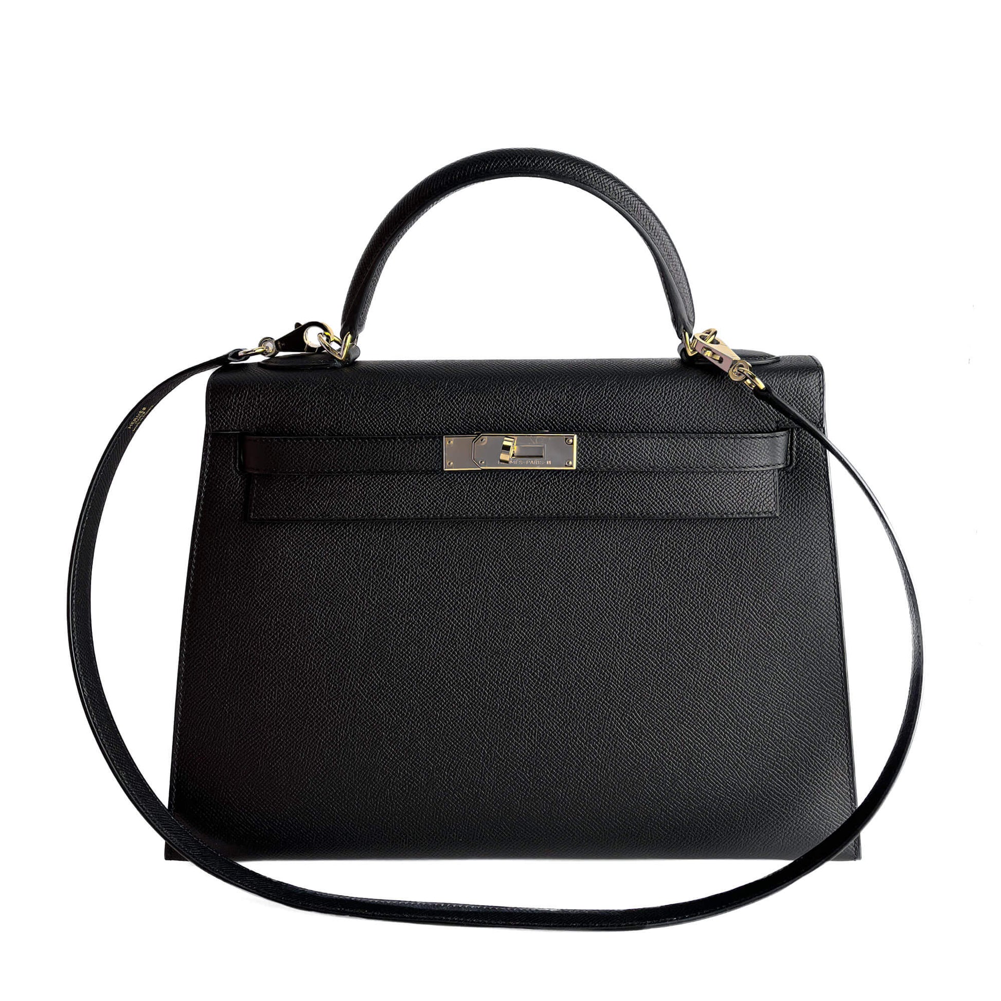 Second hand Hermes Kelly 32 Epsom Leather Sellier Top - handle Handbag Black - Tabita Bags