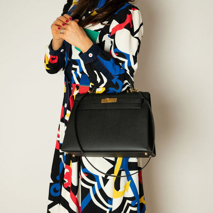 Second hand Hermes Kelly 32 Epsom Leather Sellier Top - handle Handbag Black - Tabita Bags