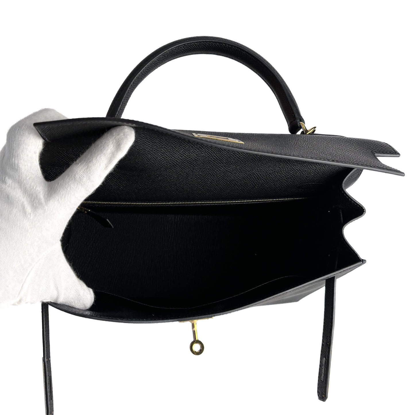 Second hand Hermes Kelly 32 Epsom Leather Sellier Top - handle Handbag Black - Tabita Bags