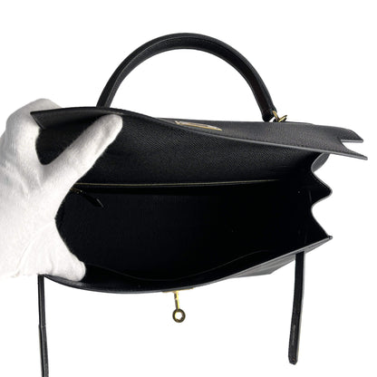 Second hand Hermes Kelly 32 Epsom Leather Sellier Top - handle Handbag Black - Tabita Bags