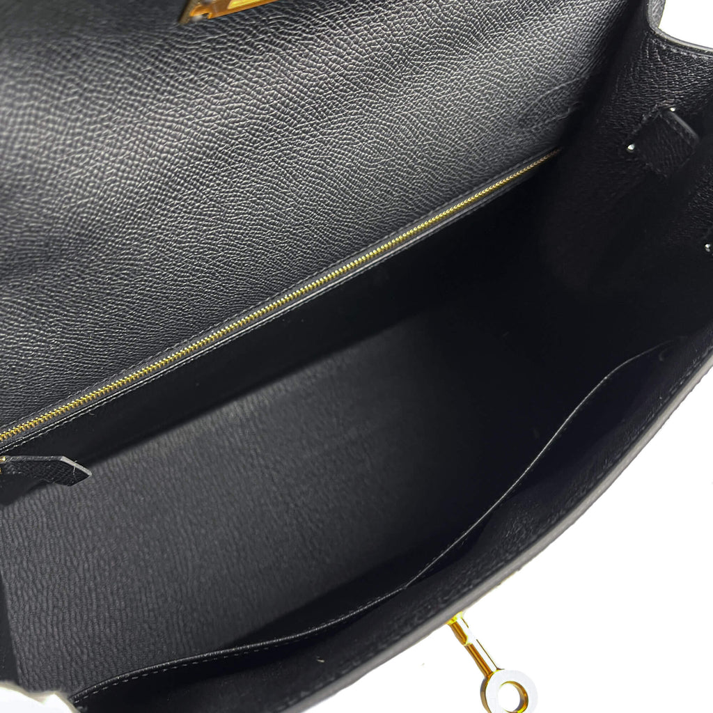 Second hand Hermes Kelly 32 Epsom Leather Sellier Top - handle Handbag Black - Tabita Bags