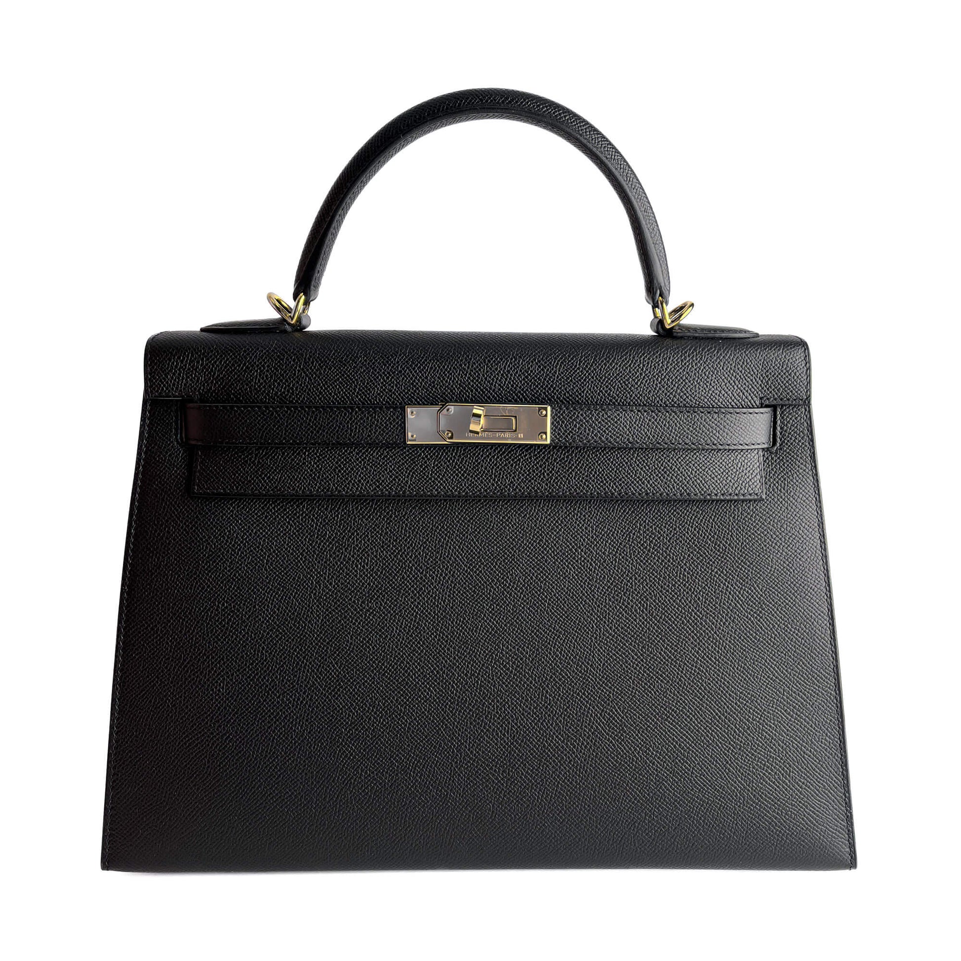 Second hand Hermes Kelly 32 Epsom Leather Sellier Top - handle Handbag Black - Tabita Bags