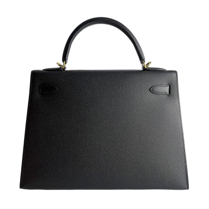 Second hand Hermes Kelly 32 Epsom Leather Sellier Top - handle Handbag Black - Tabita Bags