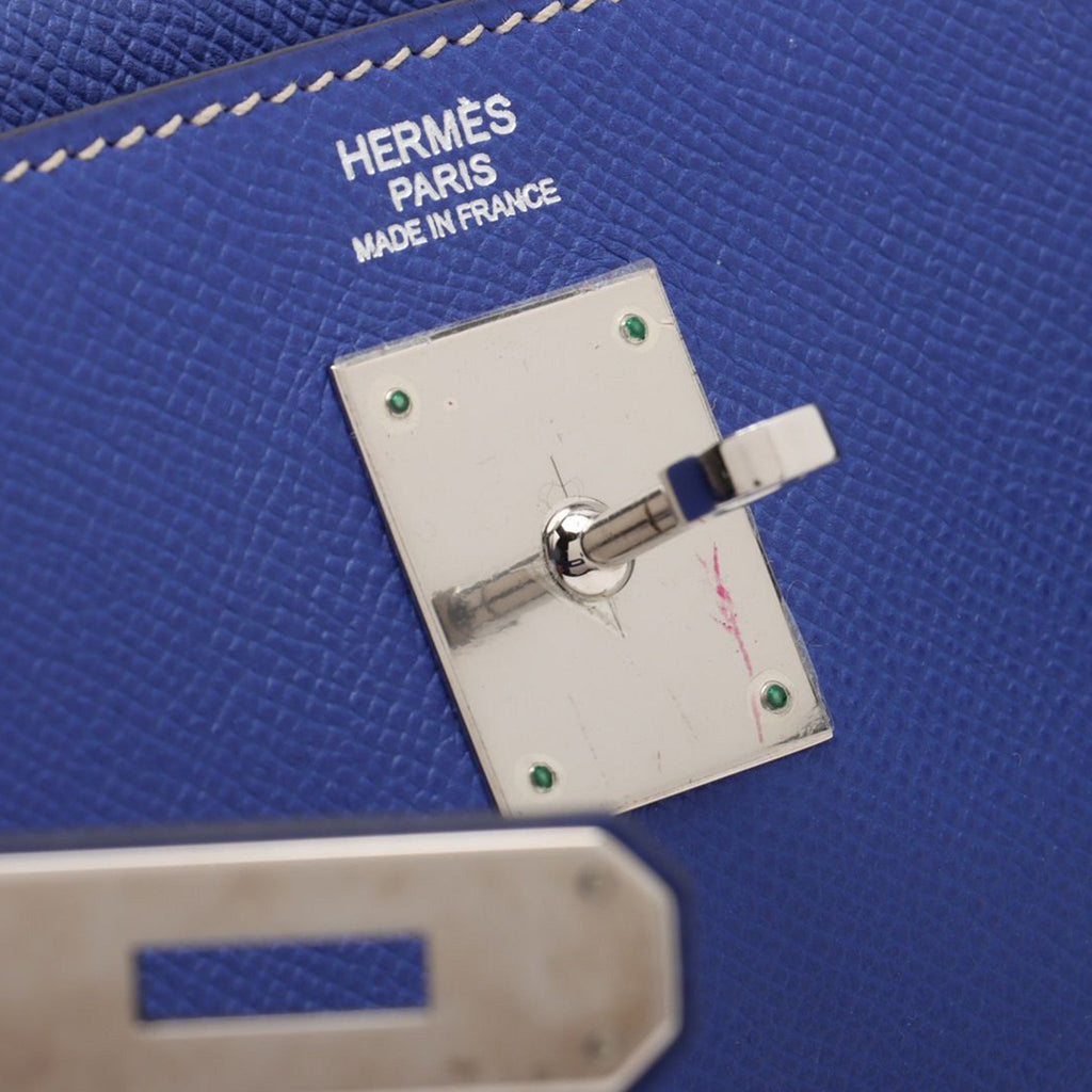 Second hand Hermes Kelly 32 Epsom Leather Sellier Top - handle Handbag Blue Electric - Tabita Bags
