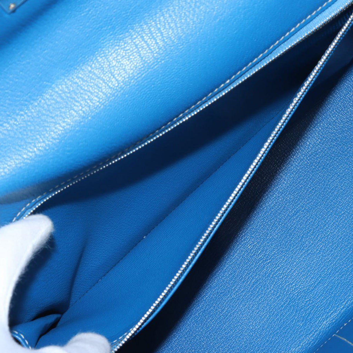Second hand Hermes Kelly 32 Epsom Leather Sellier Top - handle Handbag Blue Electric - Tabita Bags