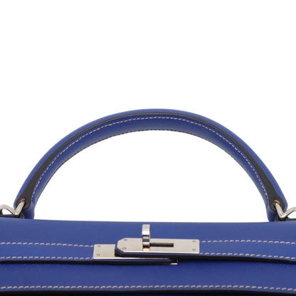 Second hand Hermes Kelly 32 Epsom Leather Sellier Top - handle Handbag Blue Electric - Tabita Bags
