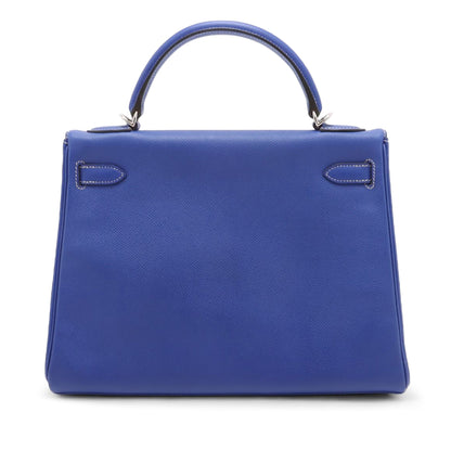 Second hand Hermes Kelly 32 Epsom Leather Sellier Top - handle Handbag Blue Electric - Tabita Bags