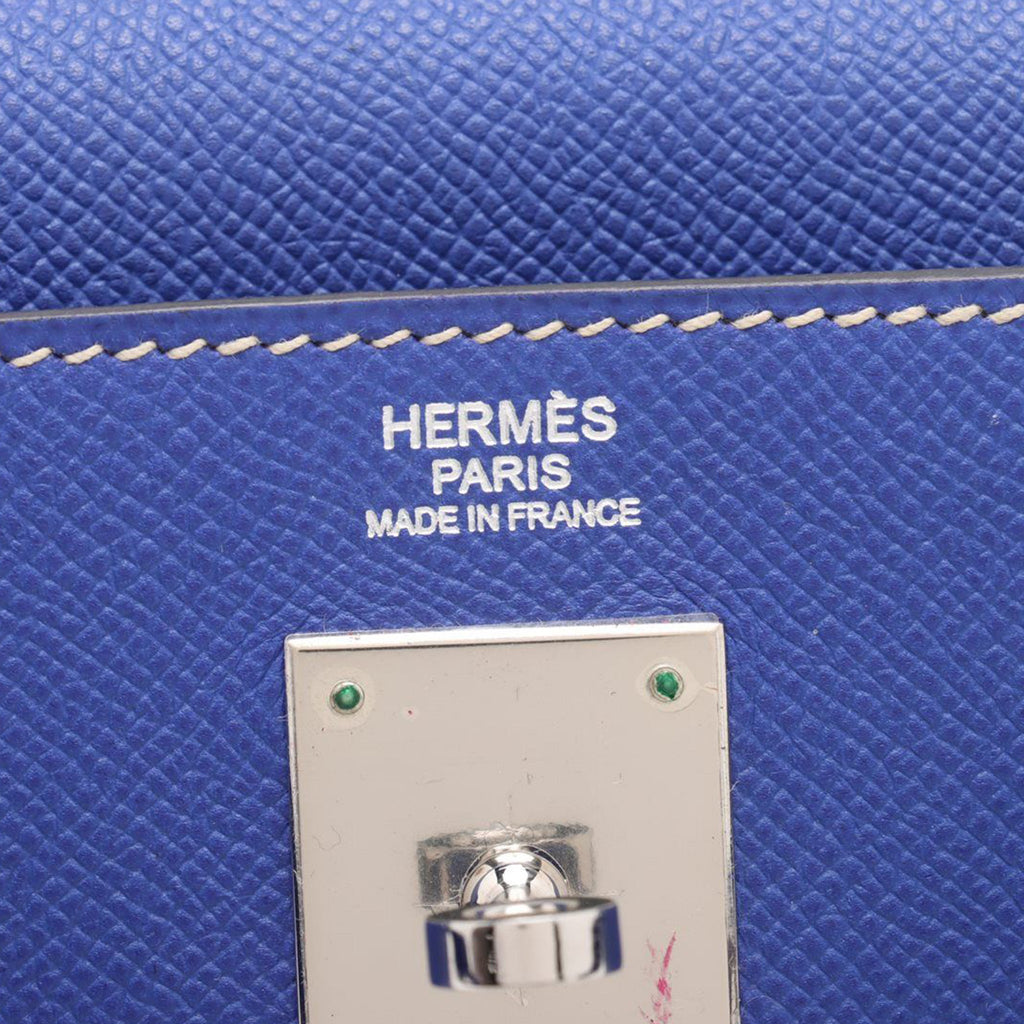 Second hand Hermes Kelly 32 Epsom Leather Sellier Top - handle Handbag Blue Electric - Tabita Bags