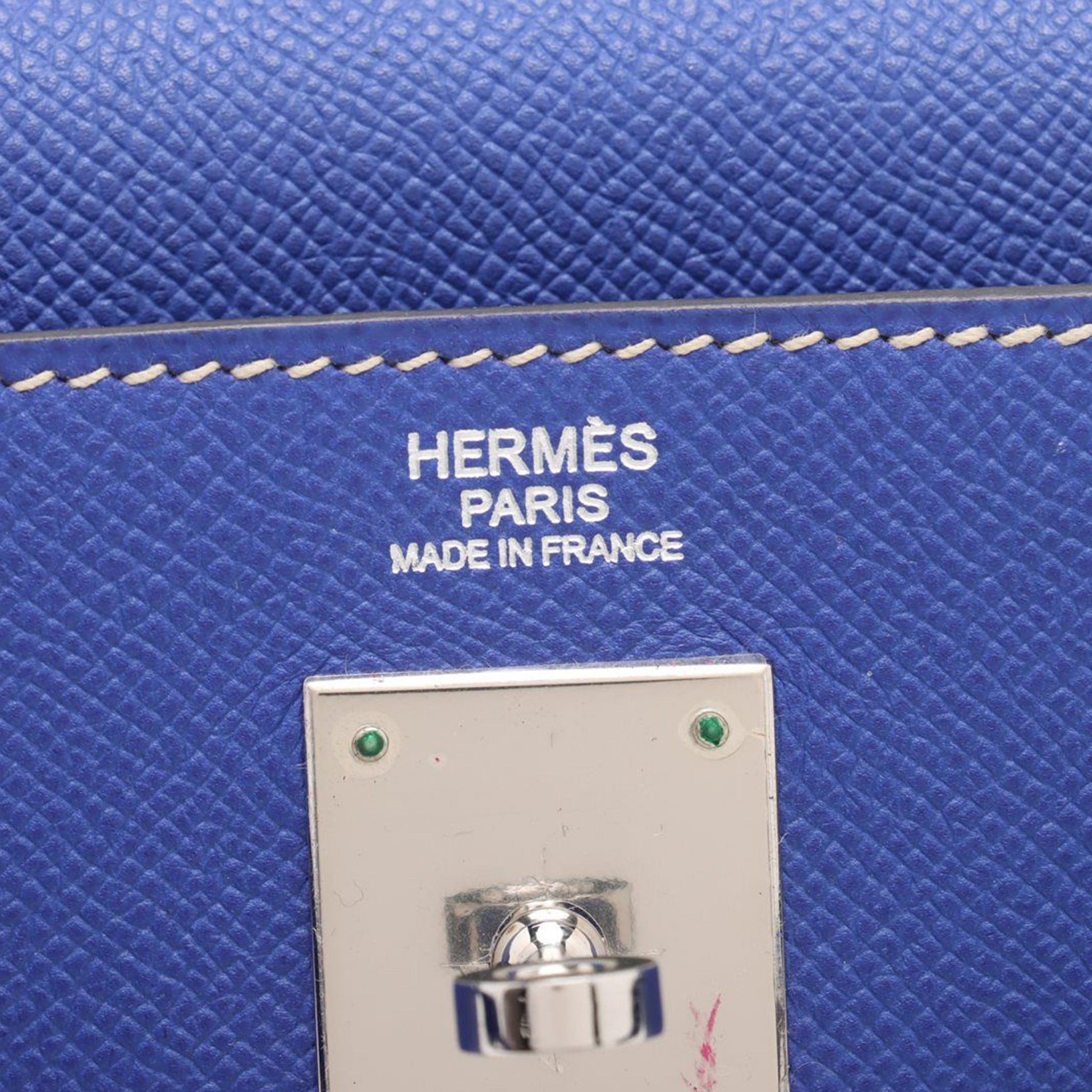 Second hand Hermes Kelly 32 Epsom Leather Sellier Top - handle Handbag Blue Electric - Tabita Bags