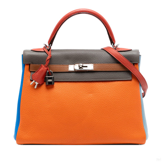 Second hand Hermes Kelly 32 Taurillon Clemence Leather Arlequin Retourne Top - handle Handbag Multicolor - Tabita Bags