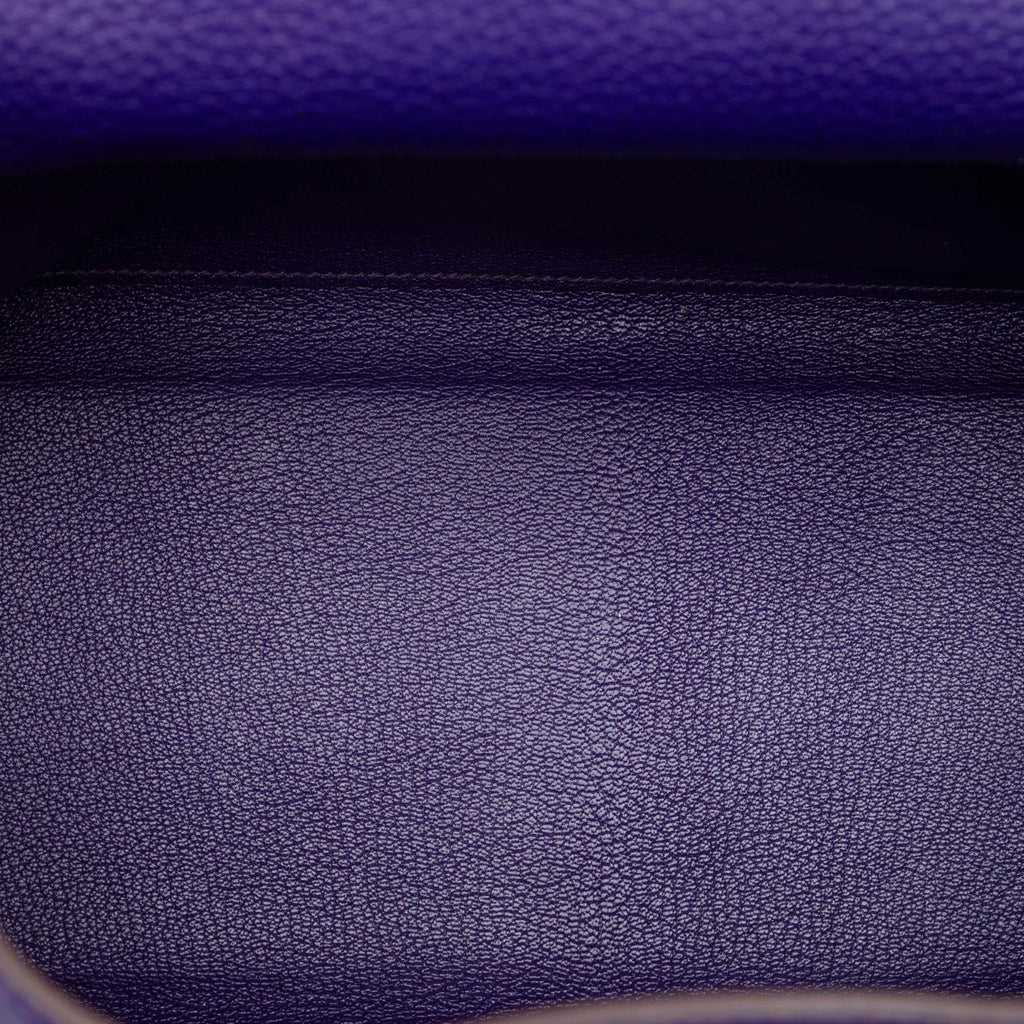 Second hand Hermes Kelly 32 Taurillon Clemence Leather Retourne Top-handle Handbag Purple - Tabita Bags