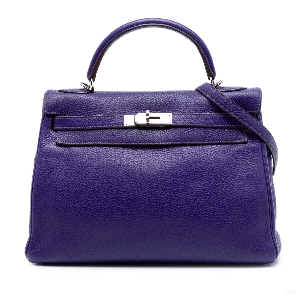 Second hand Hermes Kelly 32 Taurillon Clemence Leather Retourne Top-handle Handbag Purple - Tabita Bags