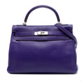 Second hand Hermes Kelly 32 Taurillon Clemence Leather Retourne Top-handle Handbag Purple - Tabita Bags