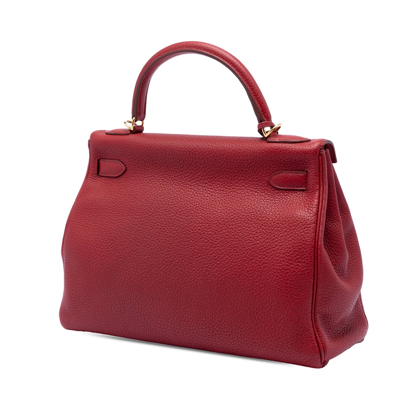 Second hand Hermes Kelly 32 Taurillon Clemence Leather Retourne Top - handle Handbag Red - Tabita Bags