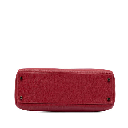 Second hand Hermes Kelly 32 Taurillon Clemence Leather Retourne Top - handle Handbag Red - Tabita Bags
