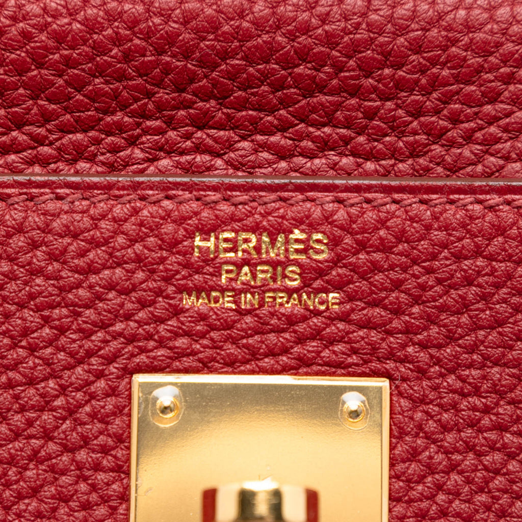 Second hand Hermes Kelly 32 Taurillon Clemence Leather Retourne Top - handle Handbag Red - Tabita Bags