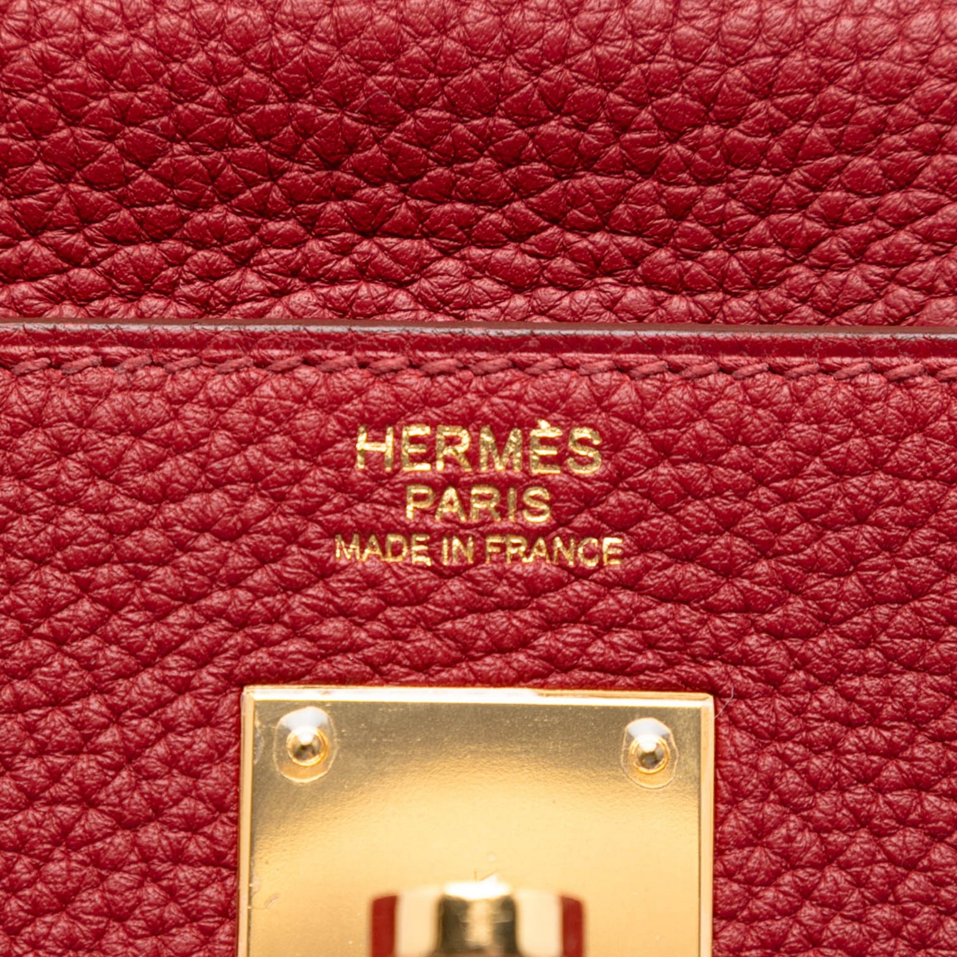 Second hand Hermes Kelly 32 Taurillon Clemence Leather Retourne Top - handle Handbag Red - Tabita Bags