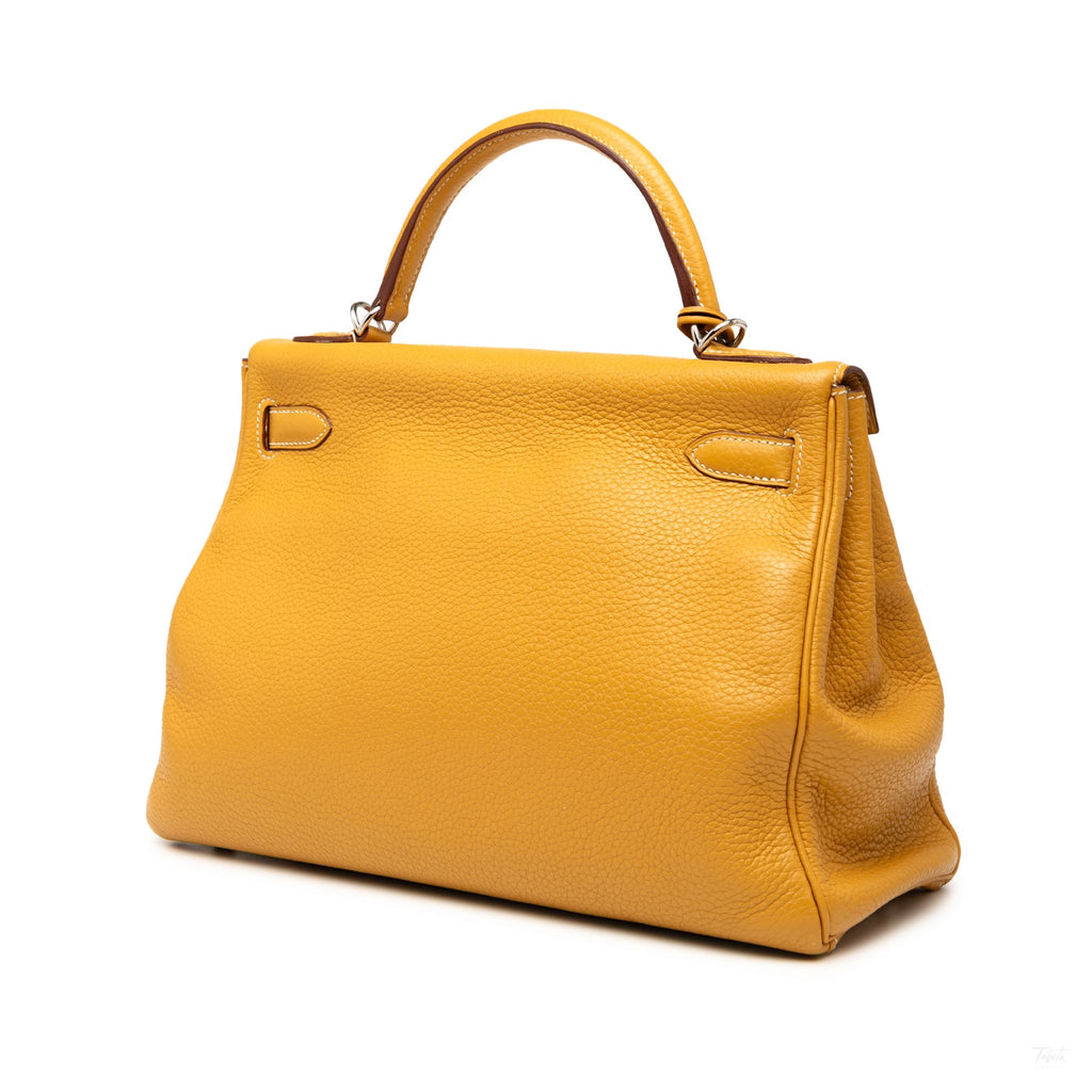 Second hand Hermes Kelly 32 Taurillon Clemence Leather Top - handle Handbag Jaune de Naples - Tabita Bags