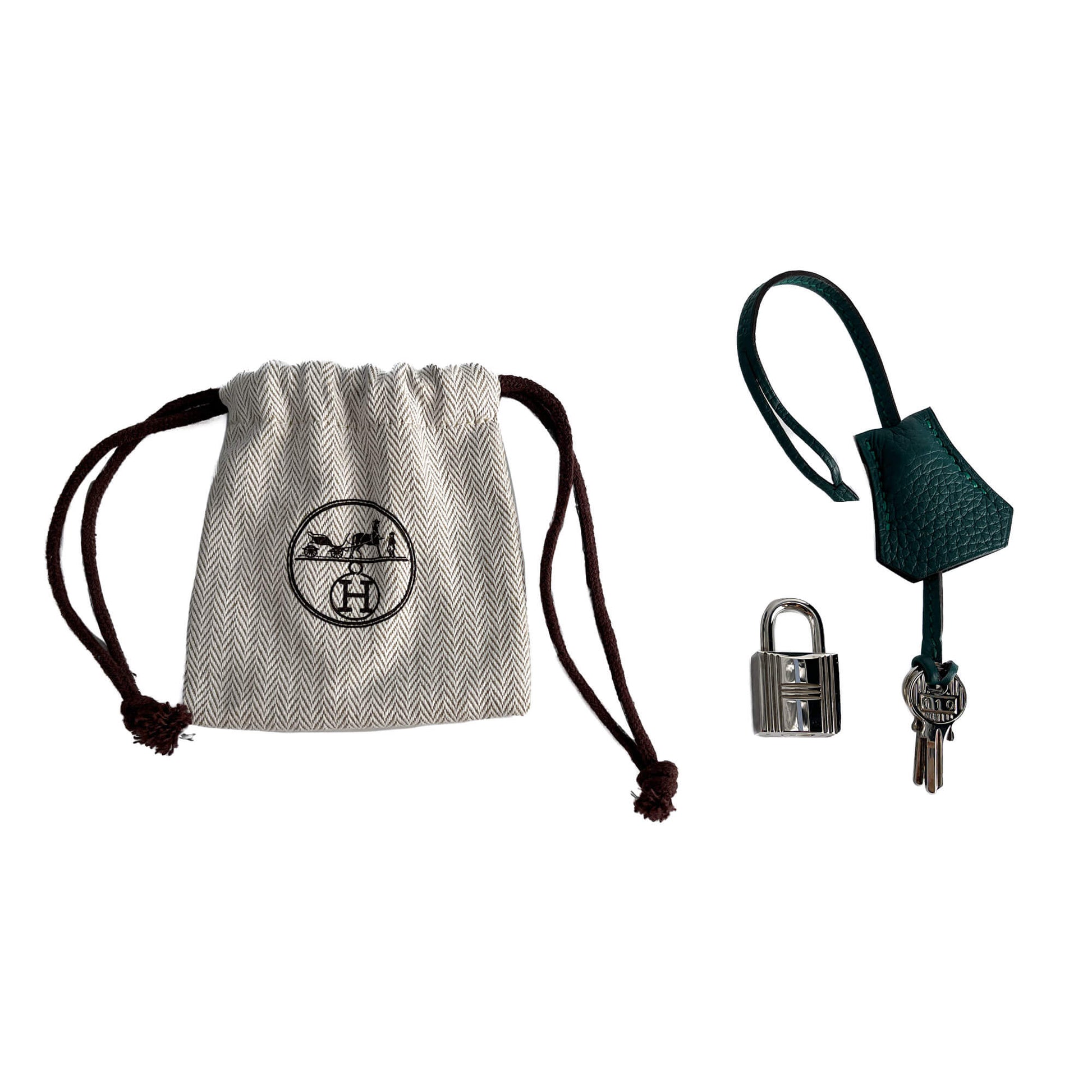 Second hand Hermes Kelly 32 Taurillon Clemence Leather Top - Handle Handbag Malachite - Tabita Bags