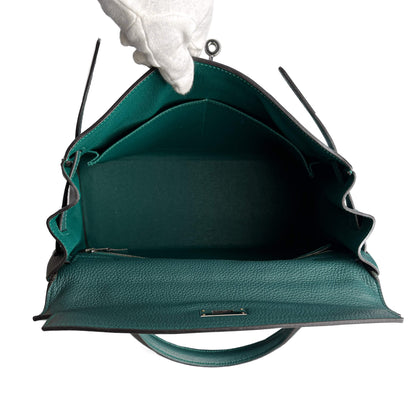 Second hand Hermes Kelly 32 Taurillon Clemence Leather Top - Handle Handbag Malachite - Tabita Bags