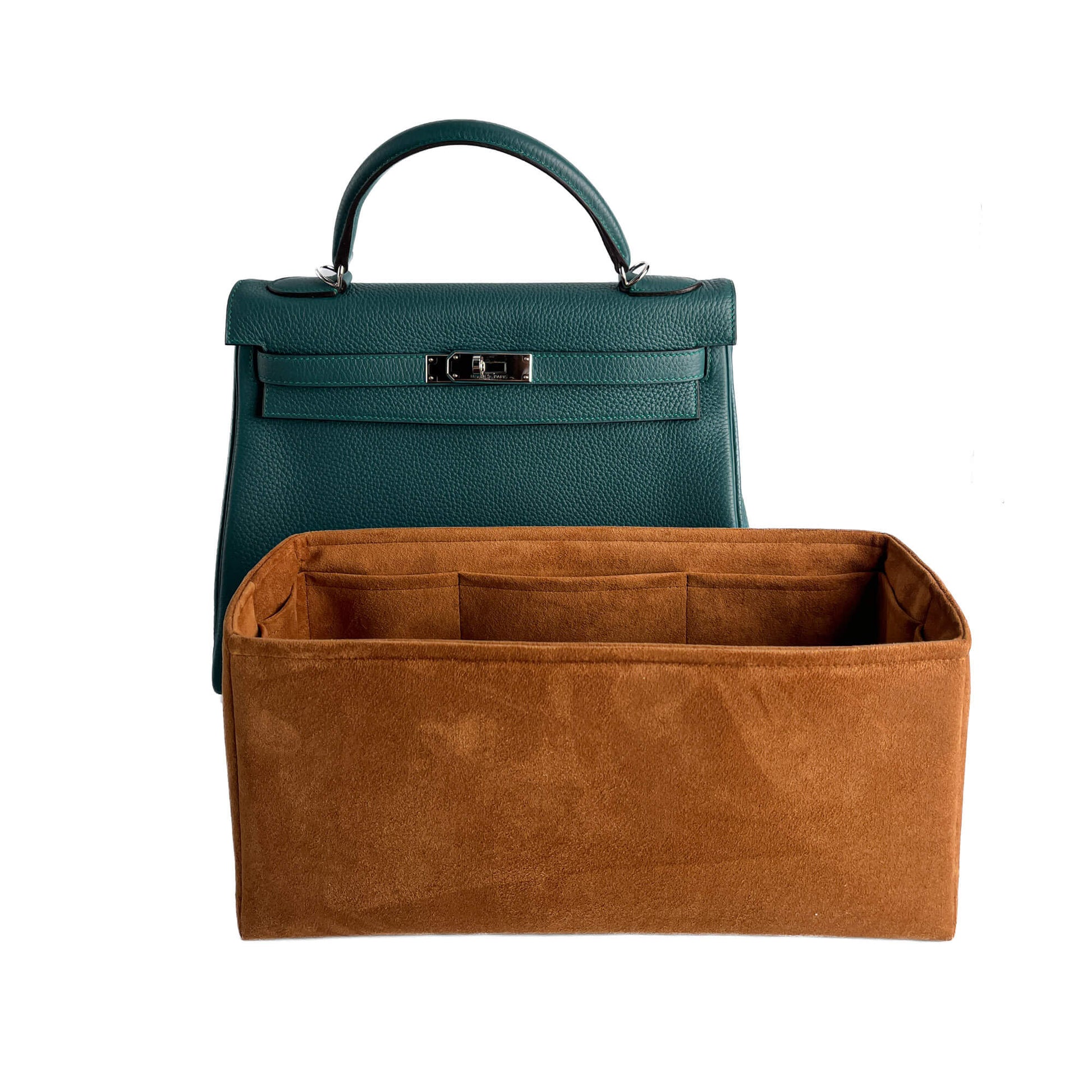 Second hand Hermes Kelly 32 Taurillon Clemence Leather Top - Handle Handbag Malachite - Tabita Bags