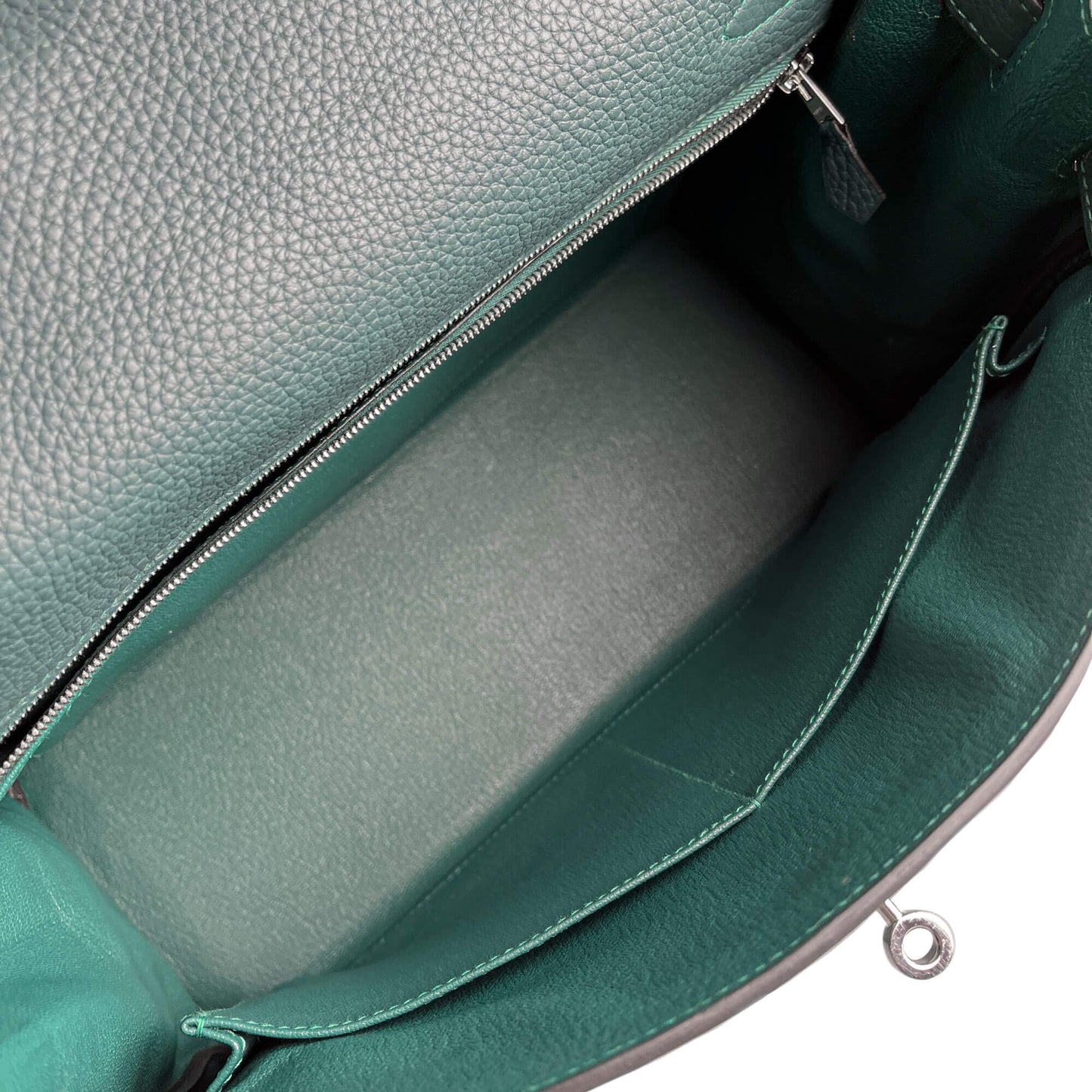 Second hand Hermes Kelly 32 Taurillon Clemence Leather Top - Handle Handbag Malachite - Tabita Bags