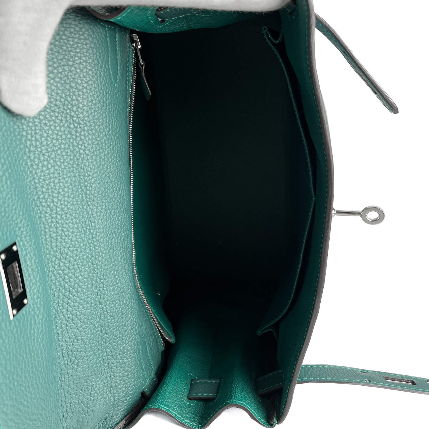 Second hand Hermes Kelly 32 Taurillon Clemence Leather Top - Handle Handbag Malachite - Tabita Bags
