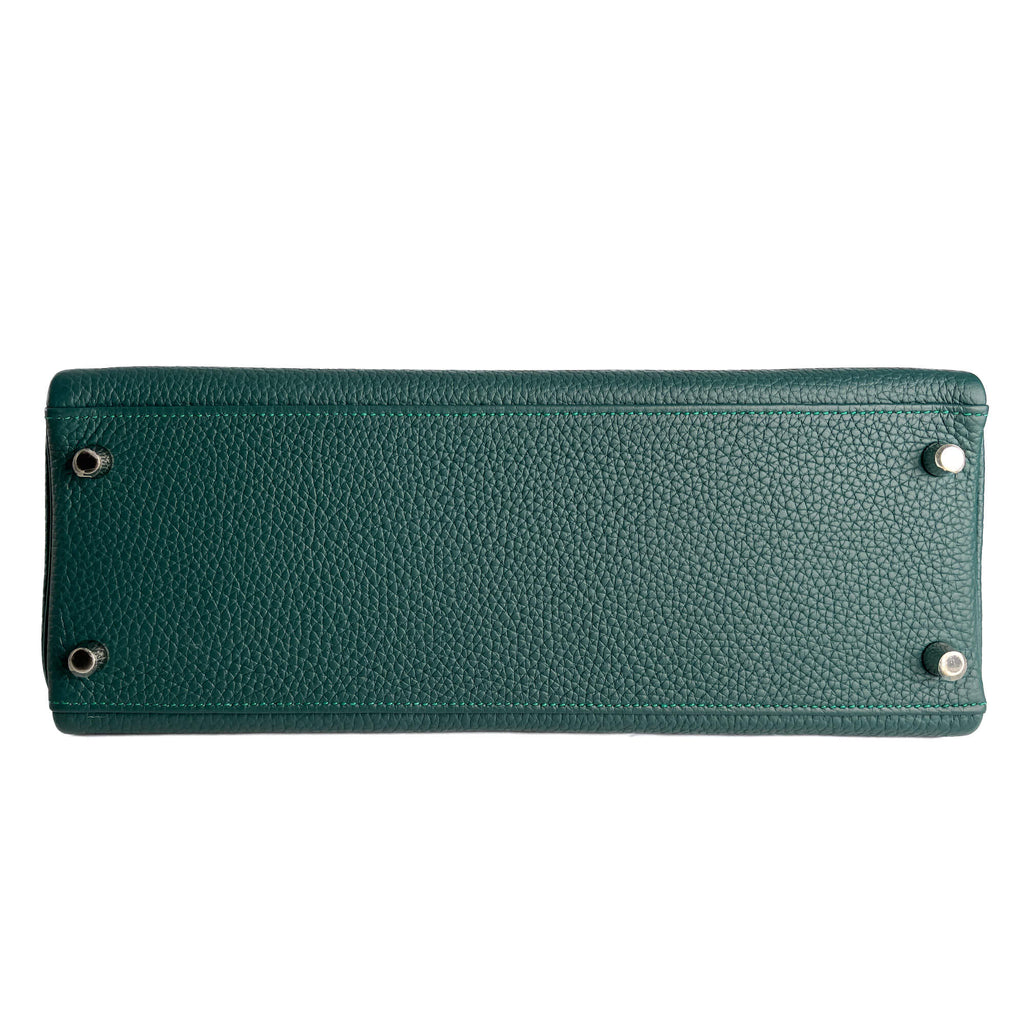 Second hand Hermes Kelly 32 Taurillon Clemence Leather Top - Handle Handbag Malachite - Tabita Bags
