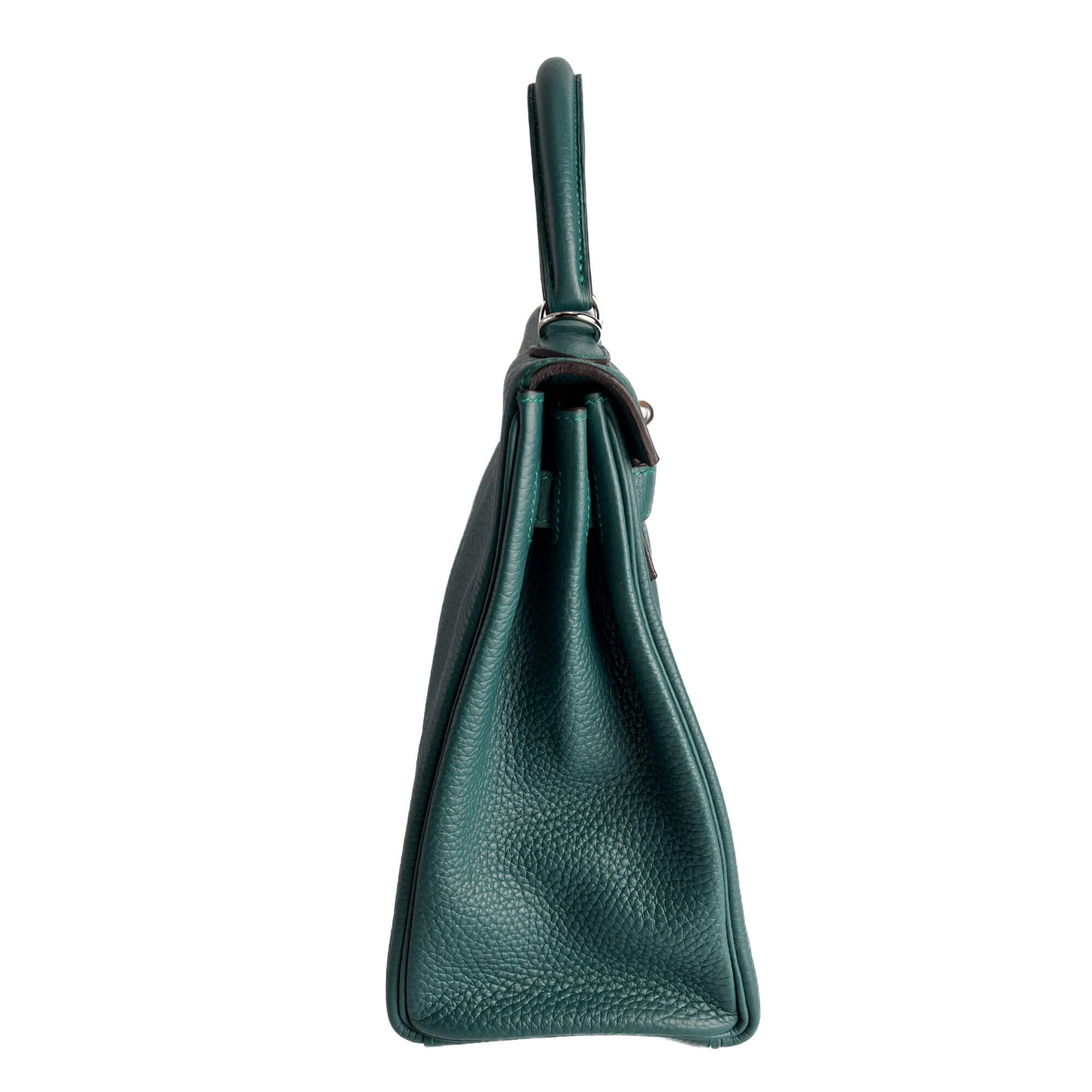 Second hand Hermes Kelly 32 Taurillon Clemence Leather Top - Handle Handbag Malachite - Tabita Bags