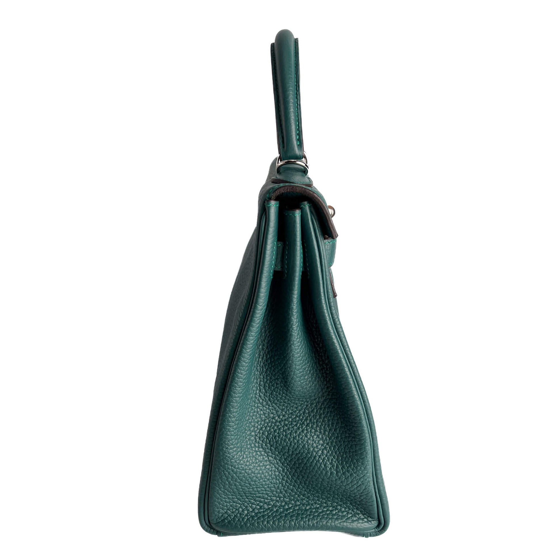 Second hand Hermes Kelly 32 Taurillon Clemence Leather Top - Handle Handbag Malachite - Tabita Bags