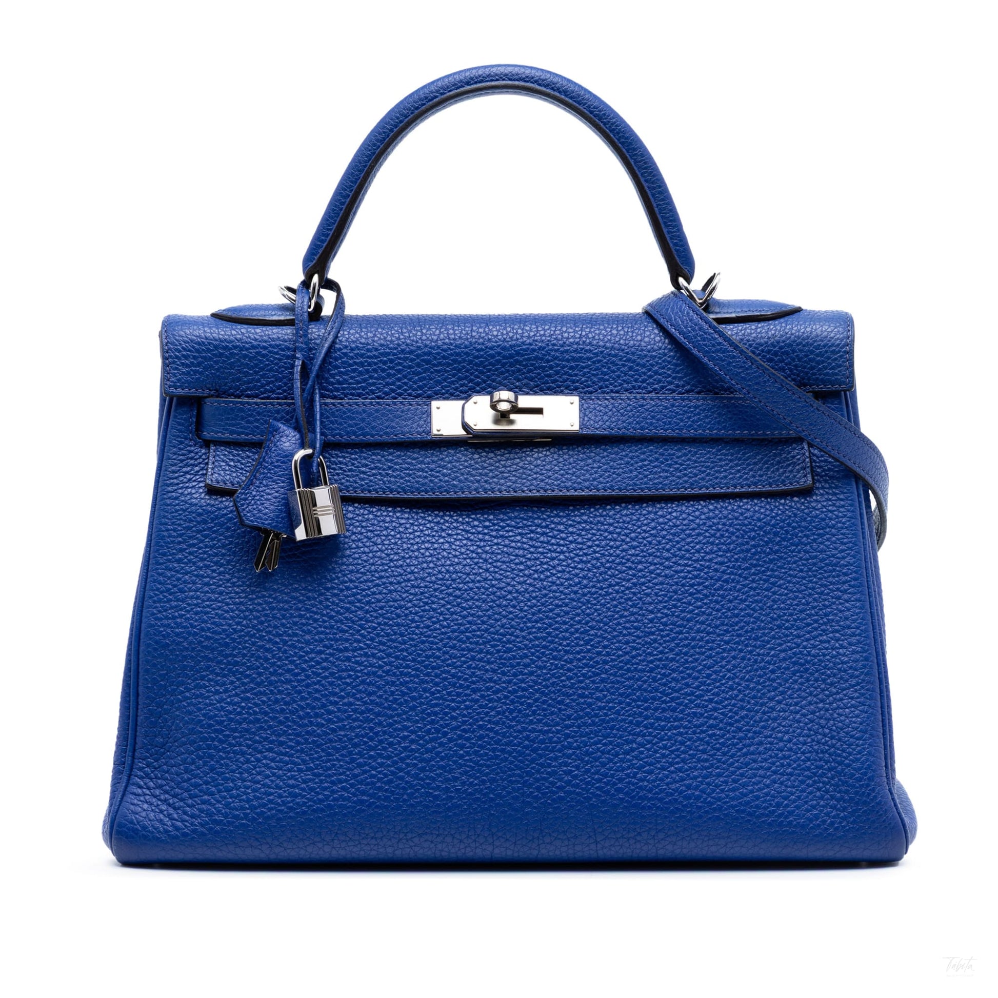 Second hand Hermes Kelly 32 Togo Leather 2 - Ways Top - handle Handbag Bleu Electrique - Tabita Bags