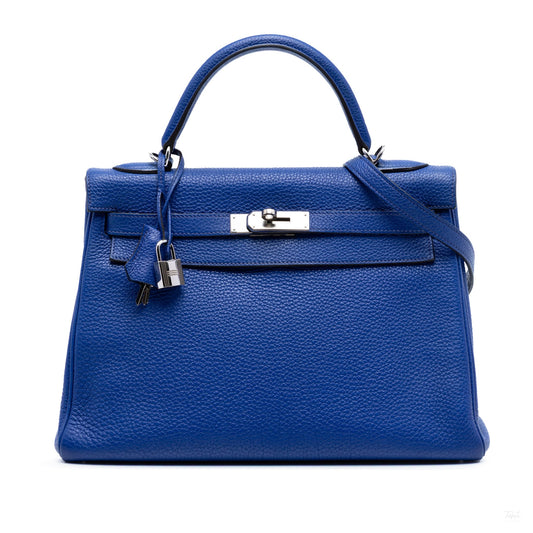 Second hand Hermes Kelly 32 Togo Leather 2 - Ways Top - handle Handbag Bleu Electrique - Tabita Bags