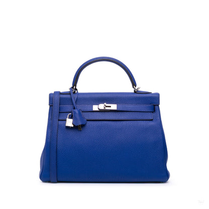 Second hand Hermes Kelly 32 Togo Leather 2 - Ways Top - handle Handbag Blue - Tabita Bags
