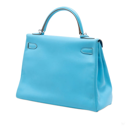 Second hand Hermes Kelly 32 Togo Leather 2 - Ways Top - handle Handbag Blue du Nord - Tabita Bags