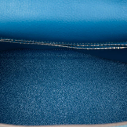 Second hand Hermes Kelly 32 Togo Leather 2 - Ways Top - handle Handbag Blue du Nord - Tabita Bags