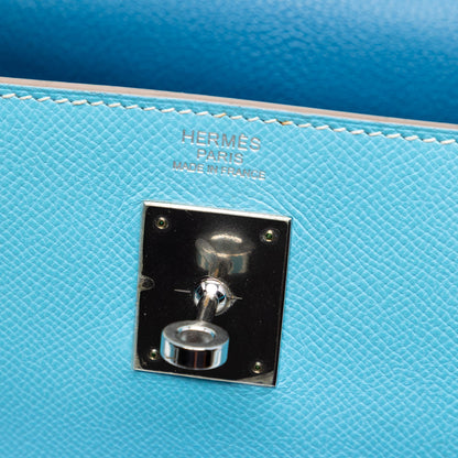 Second hand Hermes Kelly 32 Togo Leather 2 - Ways Top - handle Handbag Blue du Nord - Tabita Bags