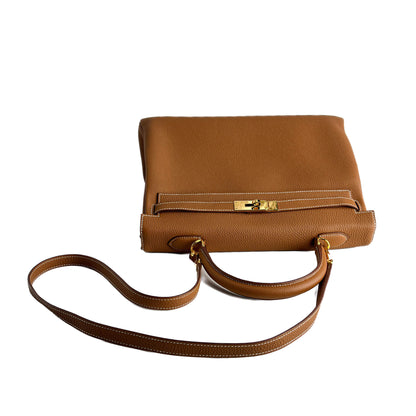 Second hand Hermes Kelly 32 Togo Leather 2 - Ways Top - Handle Handbag Gold - Tabita Bags