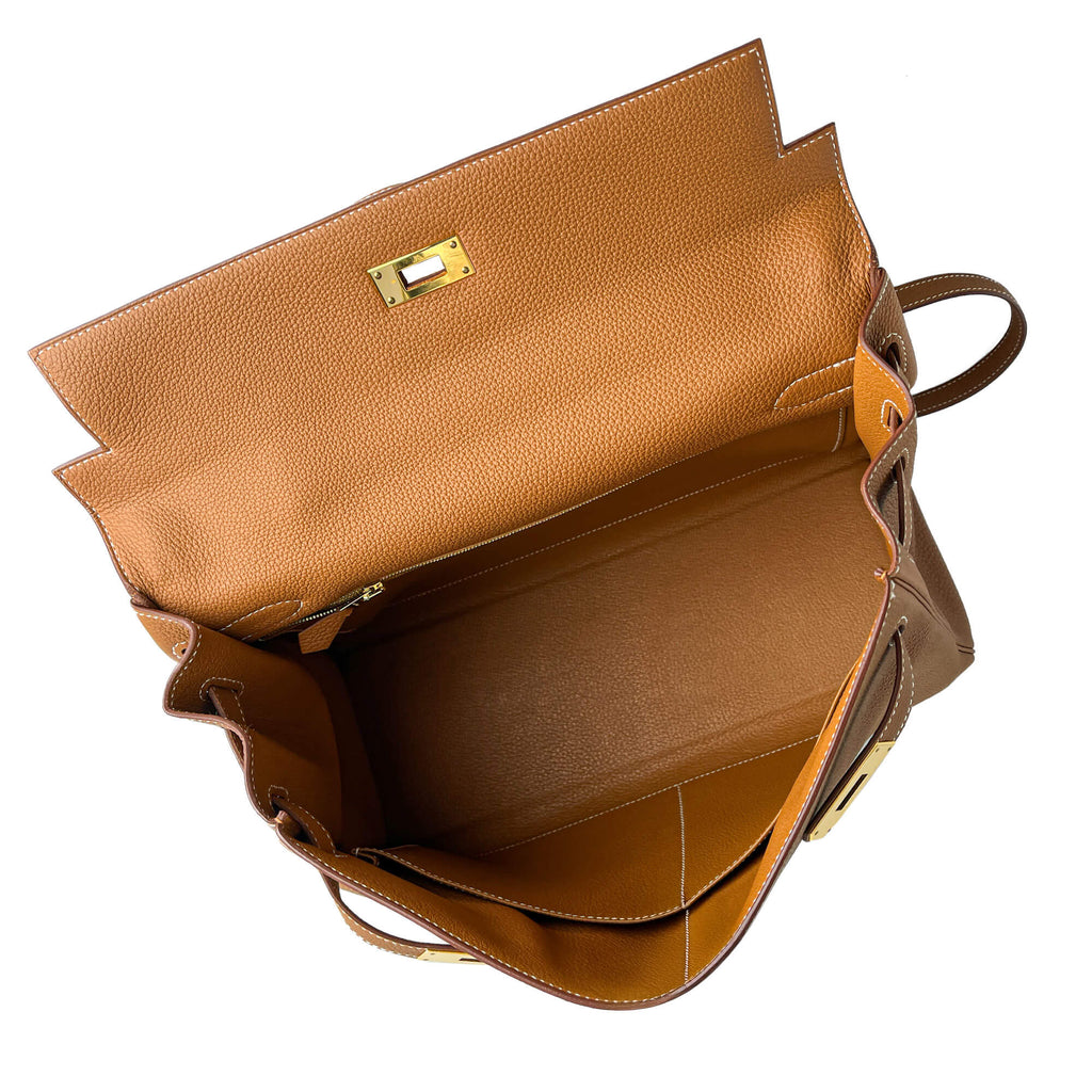 Second hand Hermes Kelly 32 Togo Leather 2 - Ways Top - Handle Handbag Gold - Tabita Bags
