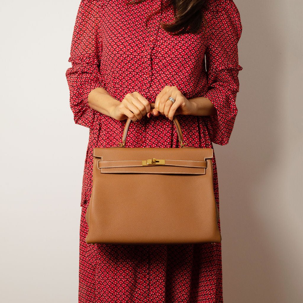Second hand Hermes Kelly 32 Togo Leather 2 - Ways Top - Handle Handbag Gold - Tabita Bags