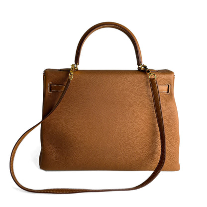 Second hand Hermes Kelly 32 Togo Leather 2 - Ways Top - Handle Handbag Gold - Tabita Bags