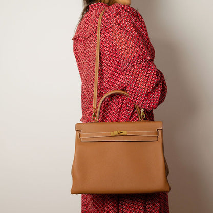 Second hand Hermes Kelly 32 Togo Leather 2 - Ways Top - Handle Handbag Gold - Tabita Bags