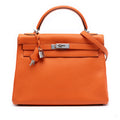 Second hand Hermes Kelly 32 Togo Leather 2 - Ways Top - handle Handbag Orange - Tabita Bags