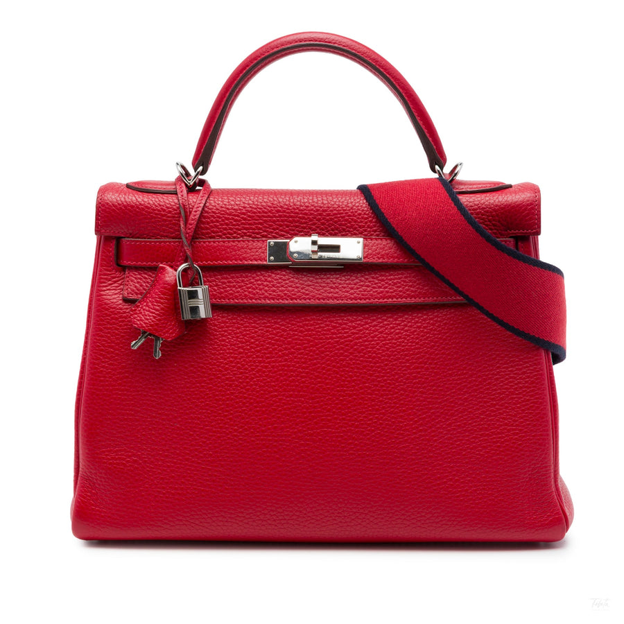 Second hand Hermes Kelly 32 Togo Leather 2-Ways Top-handle Handbag Red - Tabita Bags