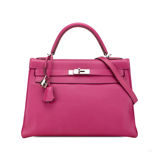 Second hand Hermes Kelly 32 Togo Leather 2 - Ways Top - handle Handbag Rose Pourpre - Tabita Bags