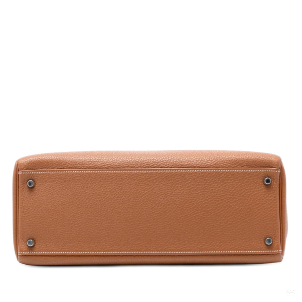 Second hand Hermes Kelly 35 Clemence Leather Top - handle Handbag Brown - Tabita Bags