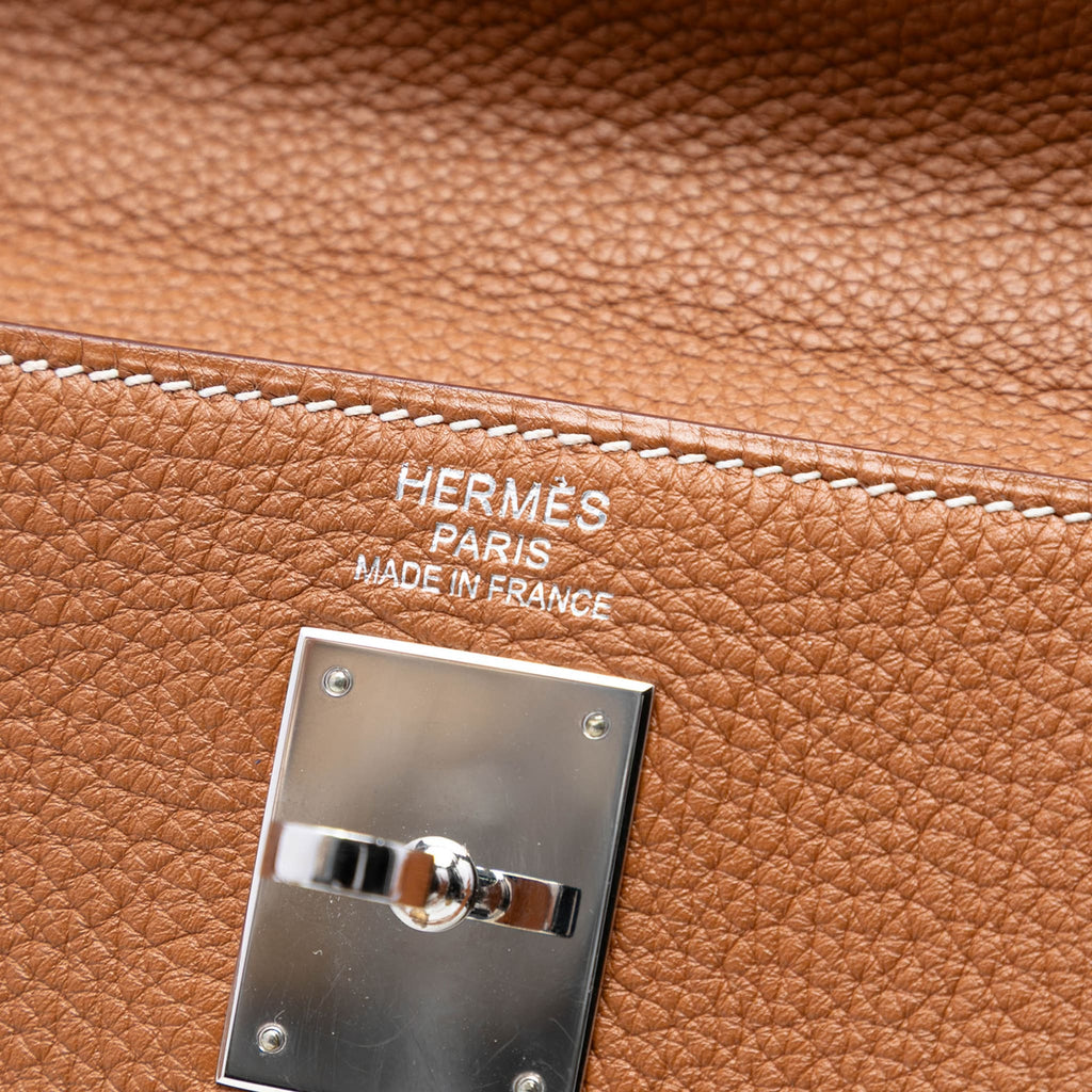 Second hand Hermes Kelly 35 Clemence Leather Top - handle Handbag Brown - Tabita Bags
