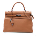 Second hand Hermes Kelly 35 Clemence Leather Top - handle Handbag Brown - Tabita Bags
