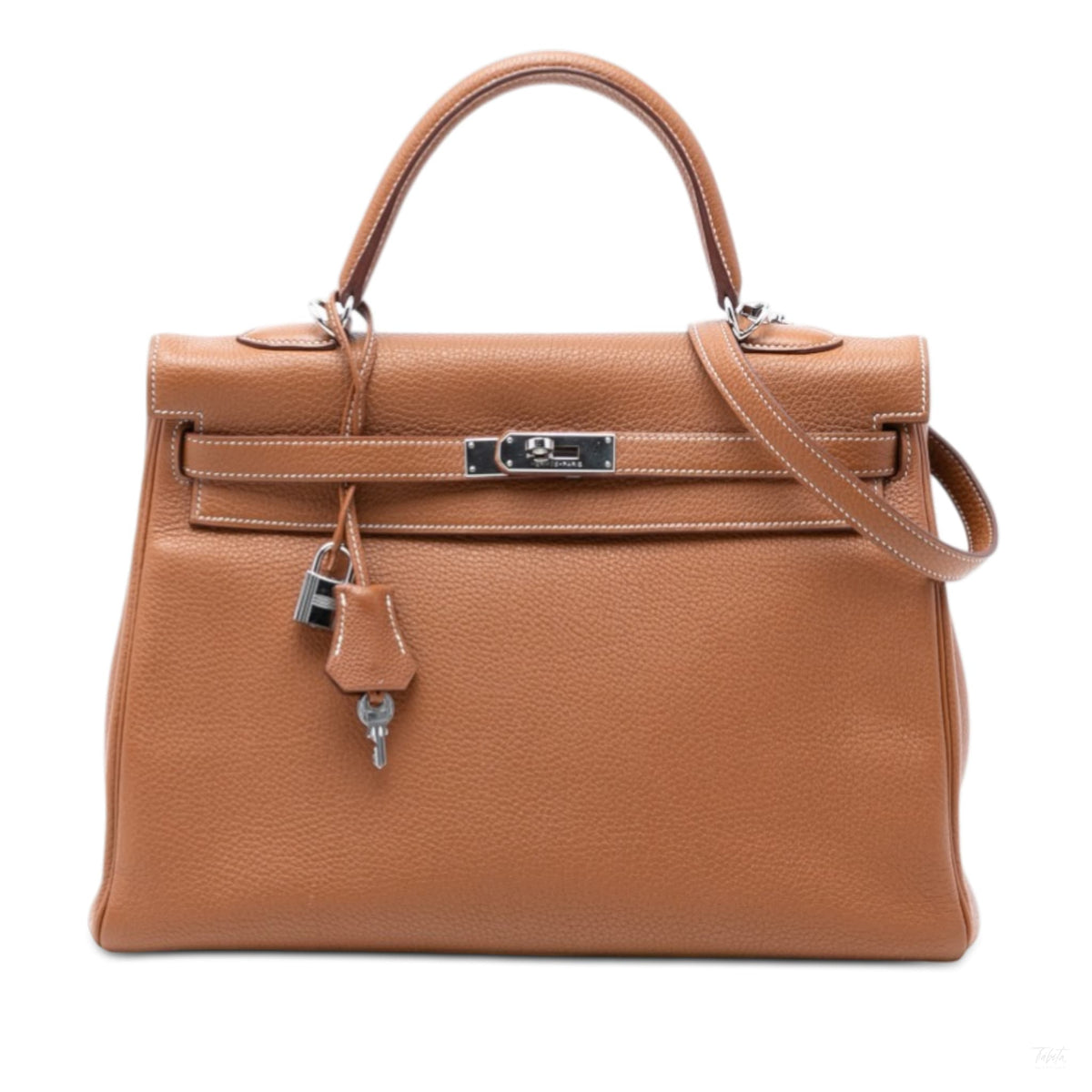 Second hand Hermes Kelly 35 Clemence Leather Top - handle Handbag Brown - Tabita Bags