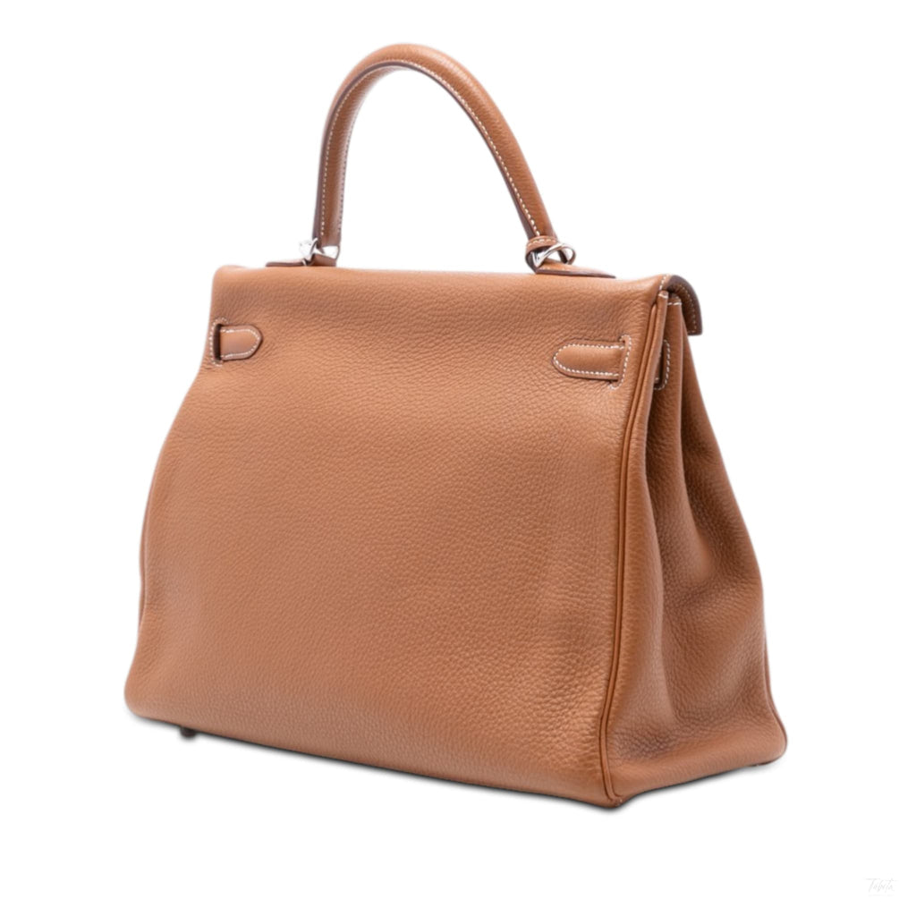 Second hand Hermes Kelly 35 Clemence Leather Top - handle Handbag Brown - Tabita Bags